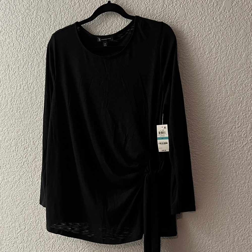 INC International Concepts Black Long Sleeve Blouse